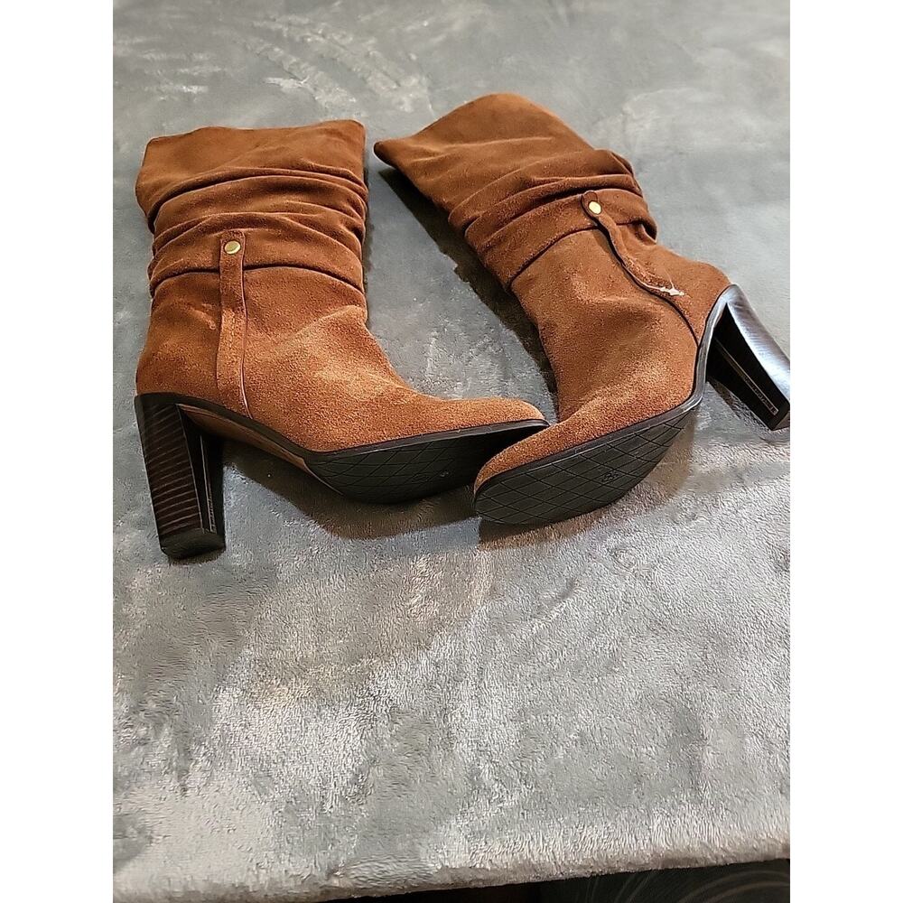 Frye Boots Women's Size 7 Congac Suede Heeled Scrunchl’ - Picture 6 of 6